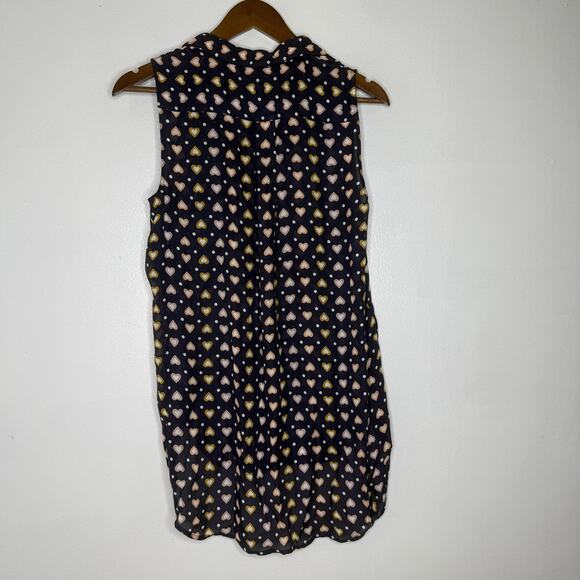 J Crew Shirt Womens 2 Navy Blue Heart Print Sleeveless 100% Silk Blouse Top - Picture 5 of 7